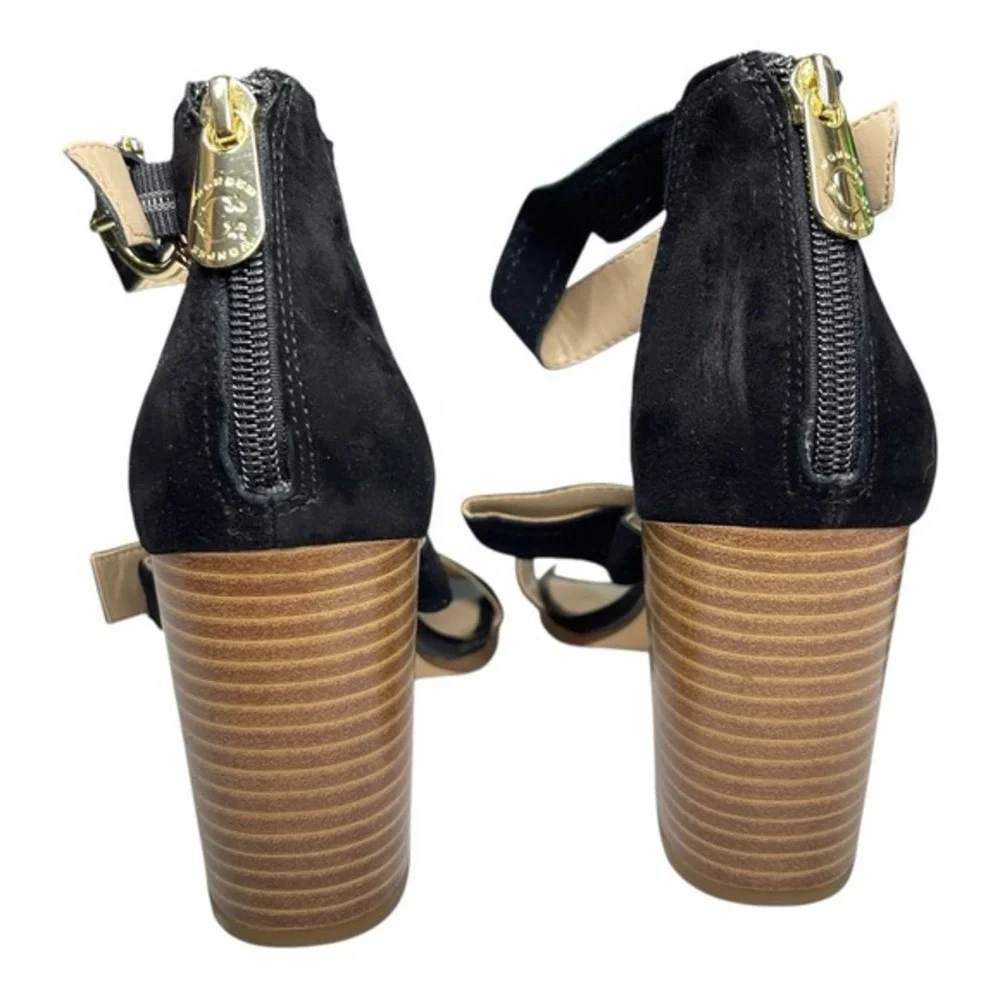 Wonder 9M Black Maya Block Heel Sandal Multi Strap Buckle‎ Gold Hardware Classic